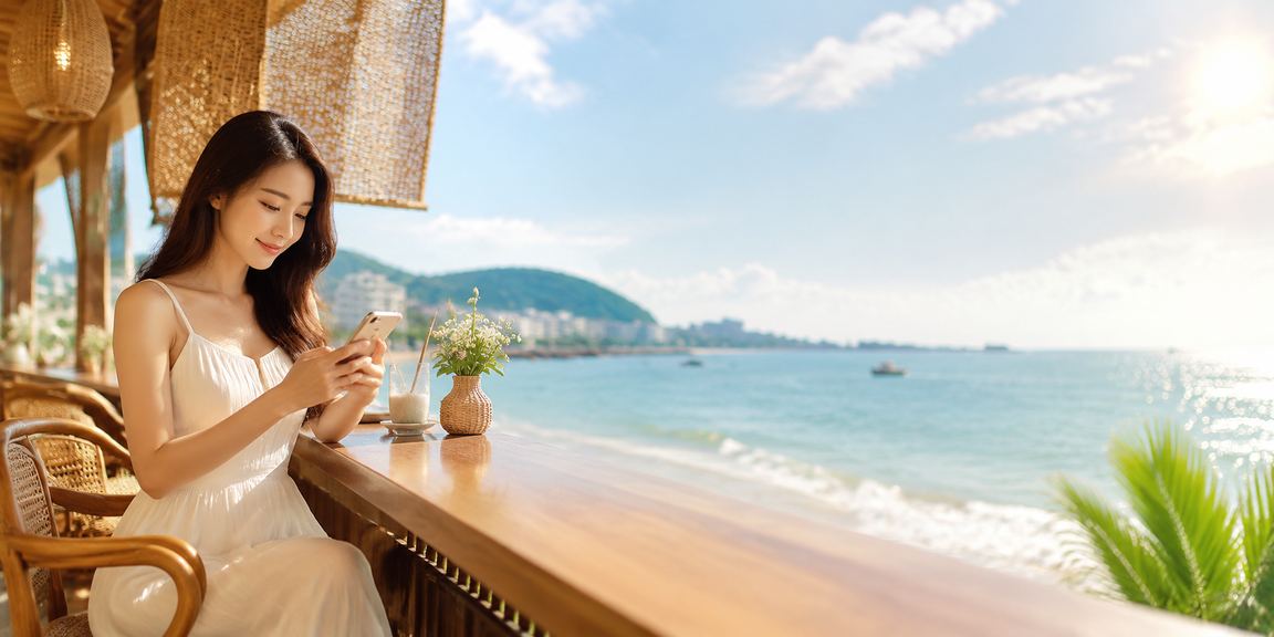 Người dùng Vũng Tàu sử dụng điện thoại thực hiện giao dịch casino di động bên bờ biển